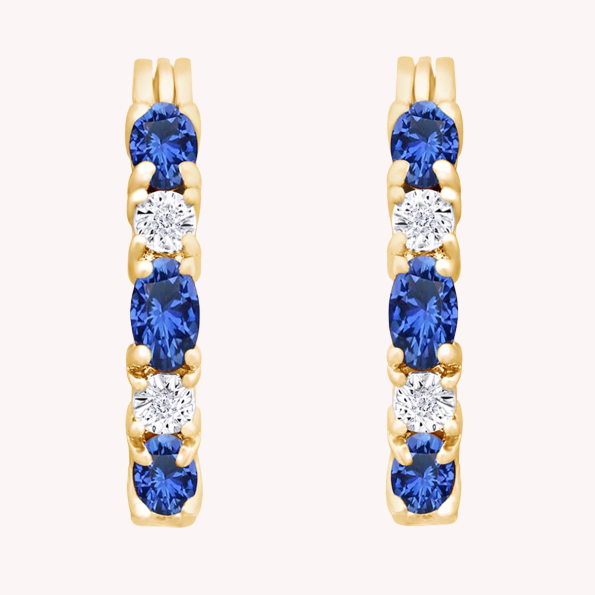 Blue Sapphire & Natural Diamond Hoop Earrings