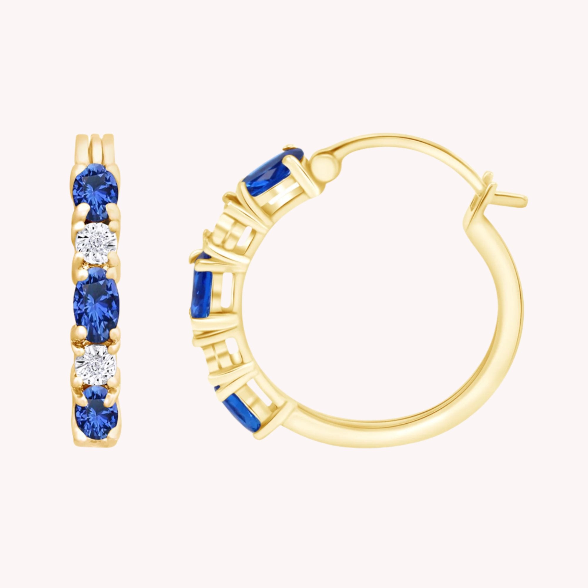 Blue Sapphire & Natural Diamond Hoop Earrings