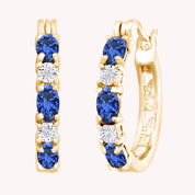 Blue Sapphire & Natural Diamond Hoop Earrings