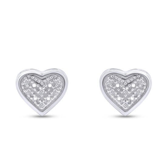 1/20 Carat Round Cut Natural Diamond Heart Stud Earrings in 925 Sterling Silver (0.05 Cttw)