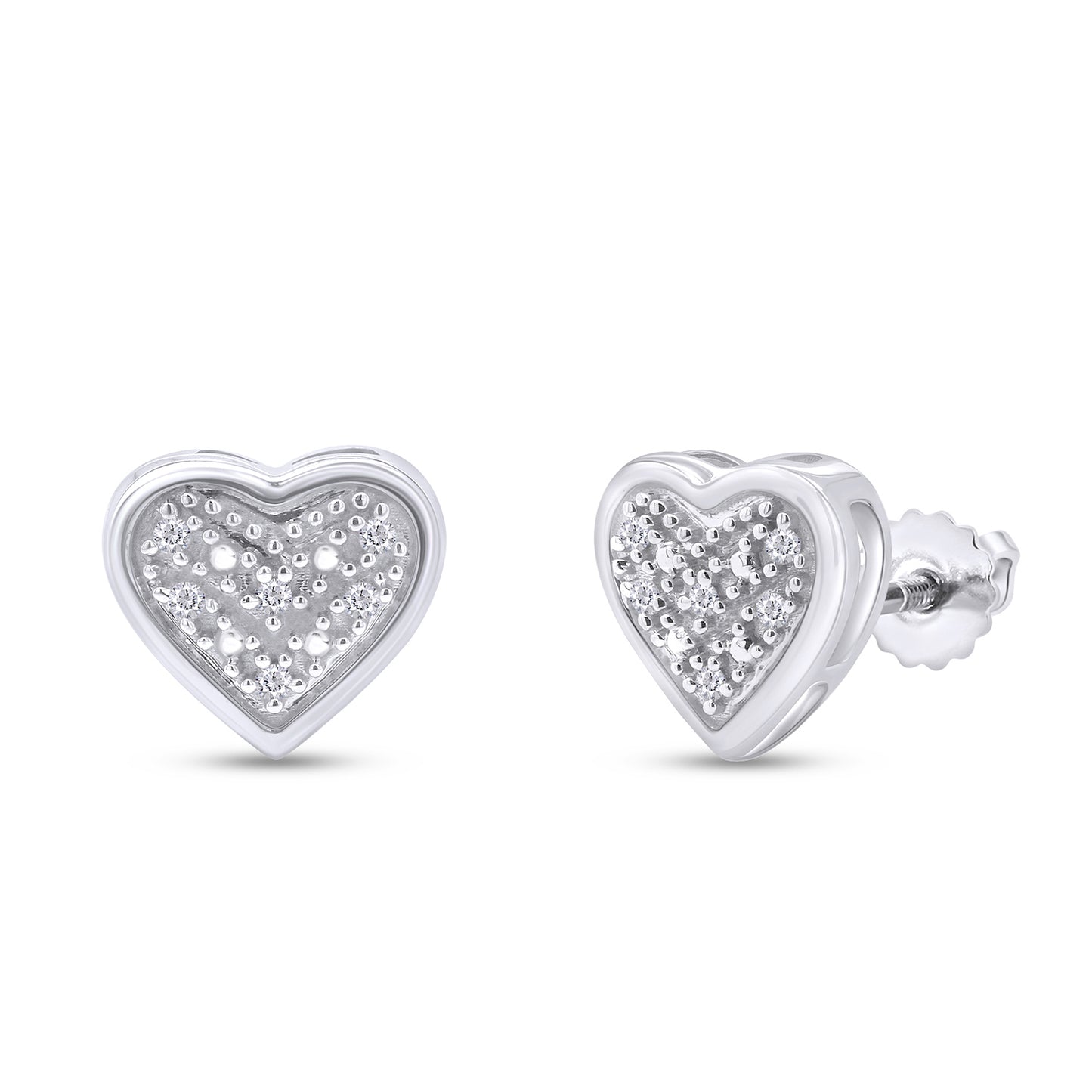 1/20 Carat Round Cut Natural Diamond Heart Stud Earrings in 925 Sterling Silver (0.05 Cttw)