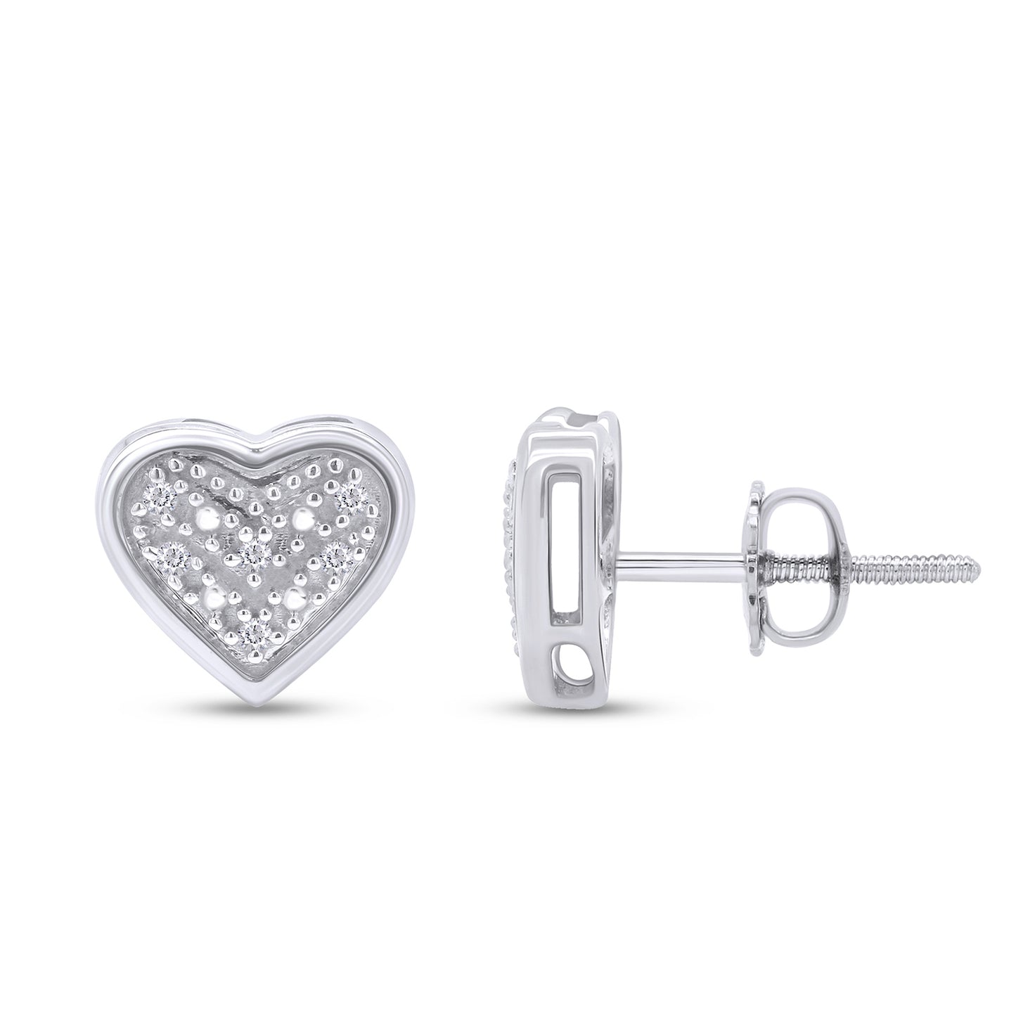 1/20 Carat Round Cut Natural Diamond Heart Stud Earrings in 925 Sterling Silver (0.05 Cttw)