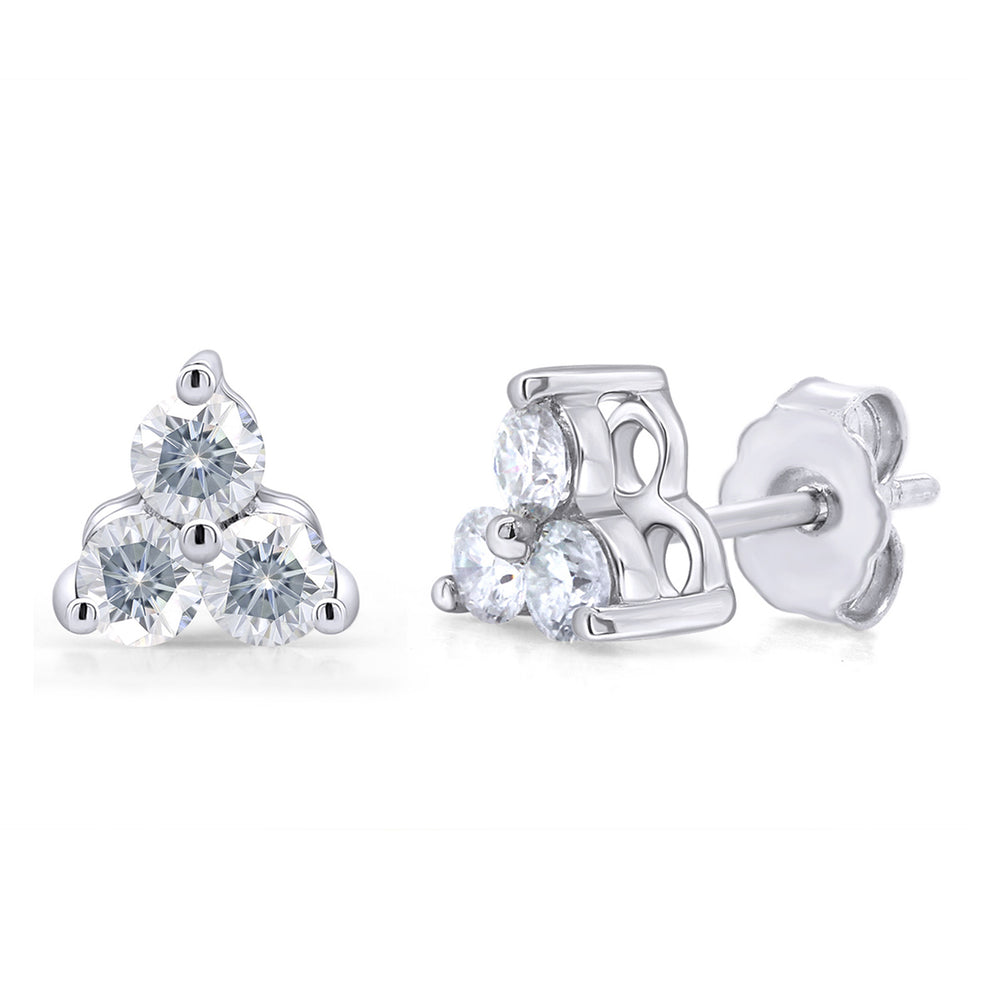 
                      
                        1/2 Carat Lab Created Moissanite Diamond Push Back Three Stone Stud Earrings In 925 Sterling Silver (0.50 Cttw)
                      
                    