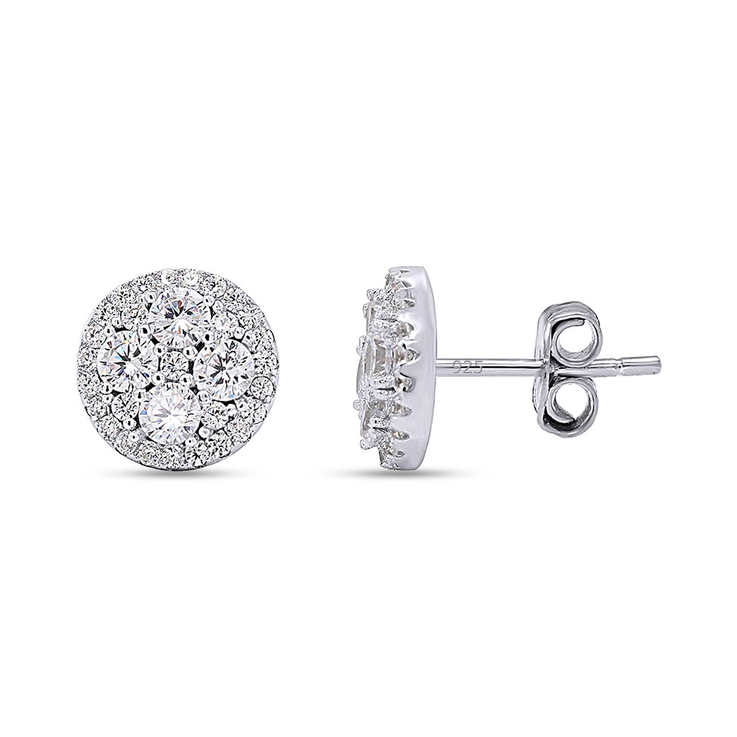 Load image into Gallery viewer, Halo Cluster Cubic Zirconia Stud Earrings for Women in 925 Sterling Silver
