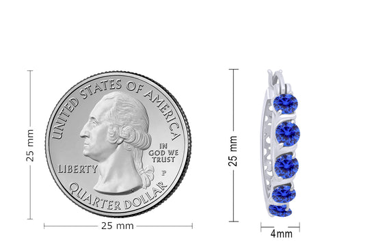 Round Cut Simulated Blue Sapphire Dainty Tiny Hoop Earrings For Women In 925 Sterling Silver