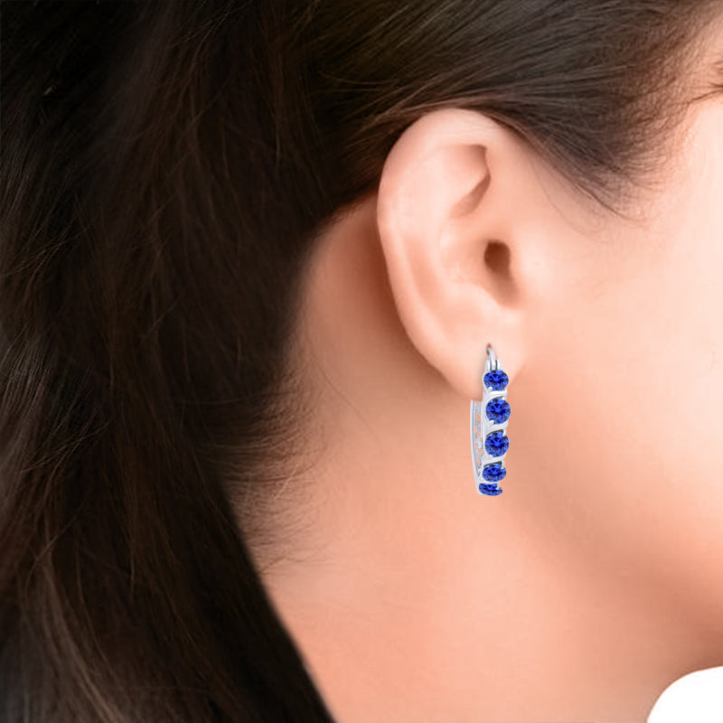 
                      
                        Round Cut Simulated Blue Sapphire Dainty Tiny Hoop Earrings For Women In 925 Sterling Silver
                      
                    