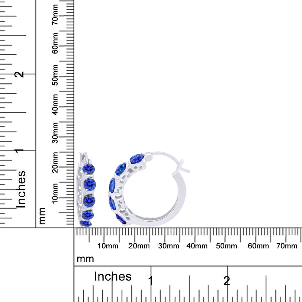 Round Cut Simulated Blue Sapphire Dainty Tiny Hoop Earrings For Women In 925 Sterling Silver