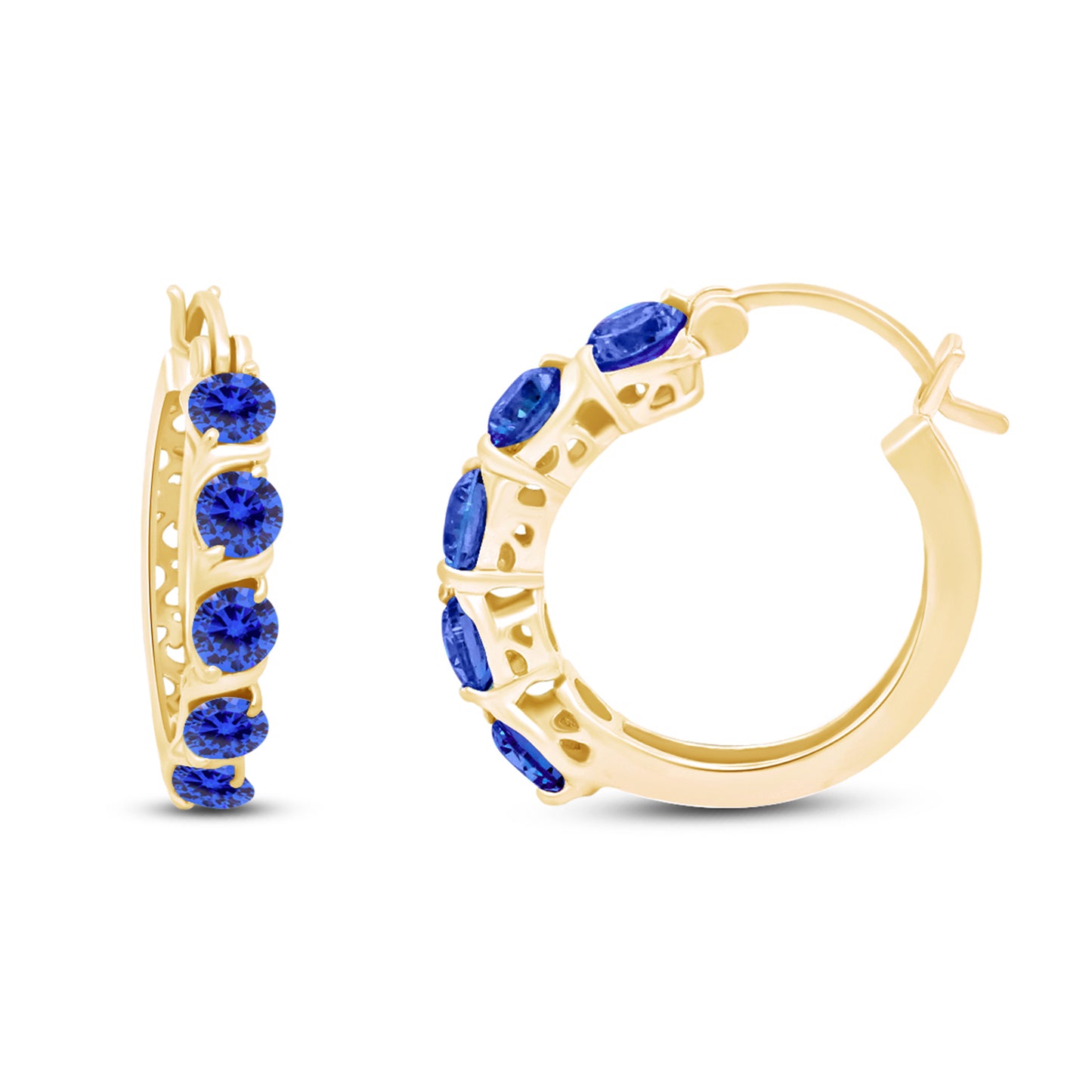 Round Cut Simulated Blue Sapphire Dainty Tiny Hoop Earrings For Women In 925 Sterling Silver