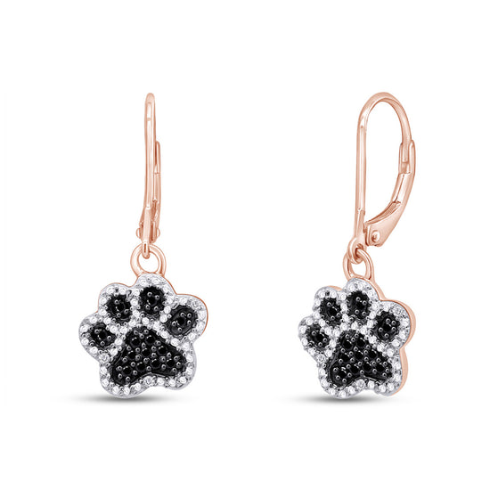 Load image into Gallery viewer, Black &amp;amp; White Natural Diamond Dog Paw Print Dangle Earrings in 925 Sterling Silver (1/6 Cttw)
