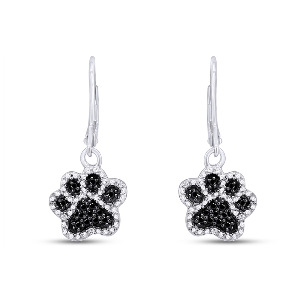 
                      
                        Black & White Natural Diamond Dog Paw Print Dangle Earrings in 925 Sterling Silver (1/6 Cttw)
                      
                    