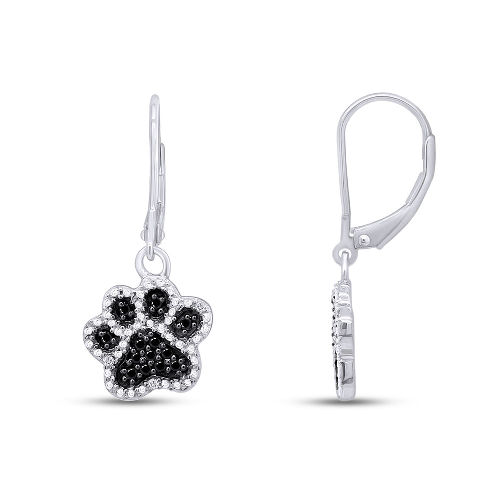 
                      
                        Black & White Natural Diamond Dog Paw Print Dangle Earrings in 925 Sterling Silver (1/6 Cttw)
                      
                    