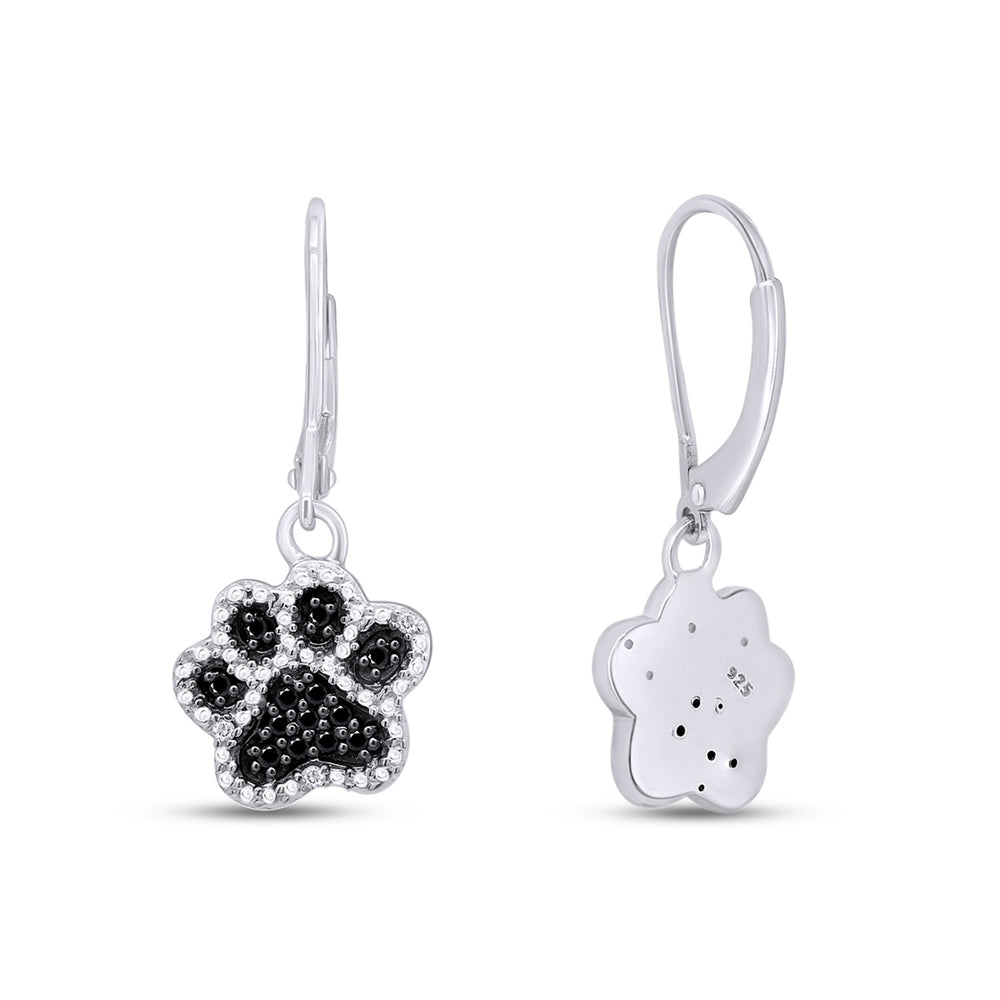 
                      
                        Black & White Natural Diamond Dog Paw Print Dangle Earrings in 925 Sterling Silver (1/6 Cttw)
                      
                    