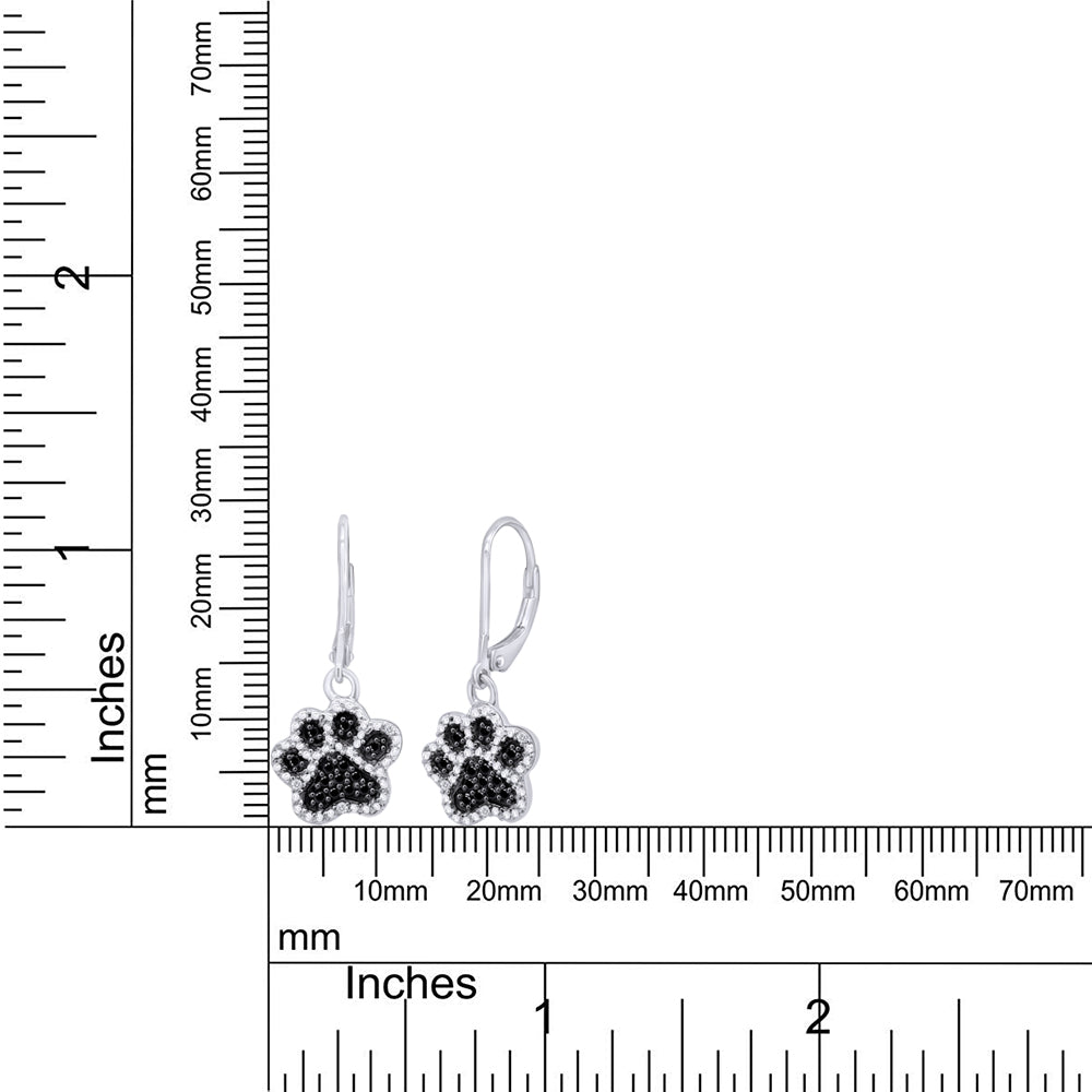 
                      
                        Black & White Natural Diamond Dog Paw Print Dangle Earrings in 925 Sterling Silver (1/6 Cttw)
                      
                    