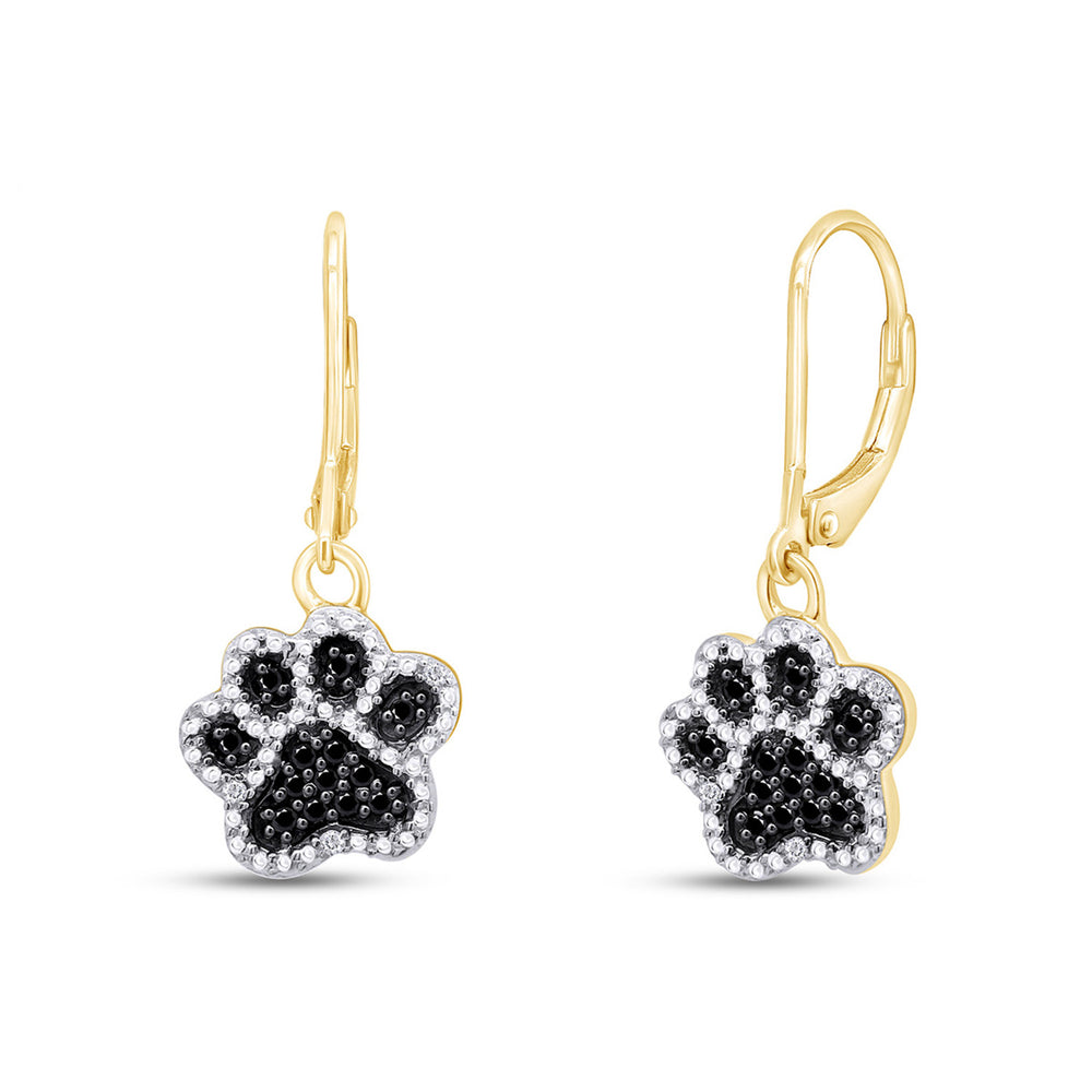 
                      
                        Black & White Natural Diamond Dog Paw Print Dangle Earrings in 925 Sterling Silver (1/6 Cttw)
                      
                    