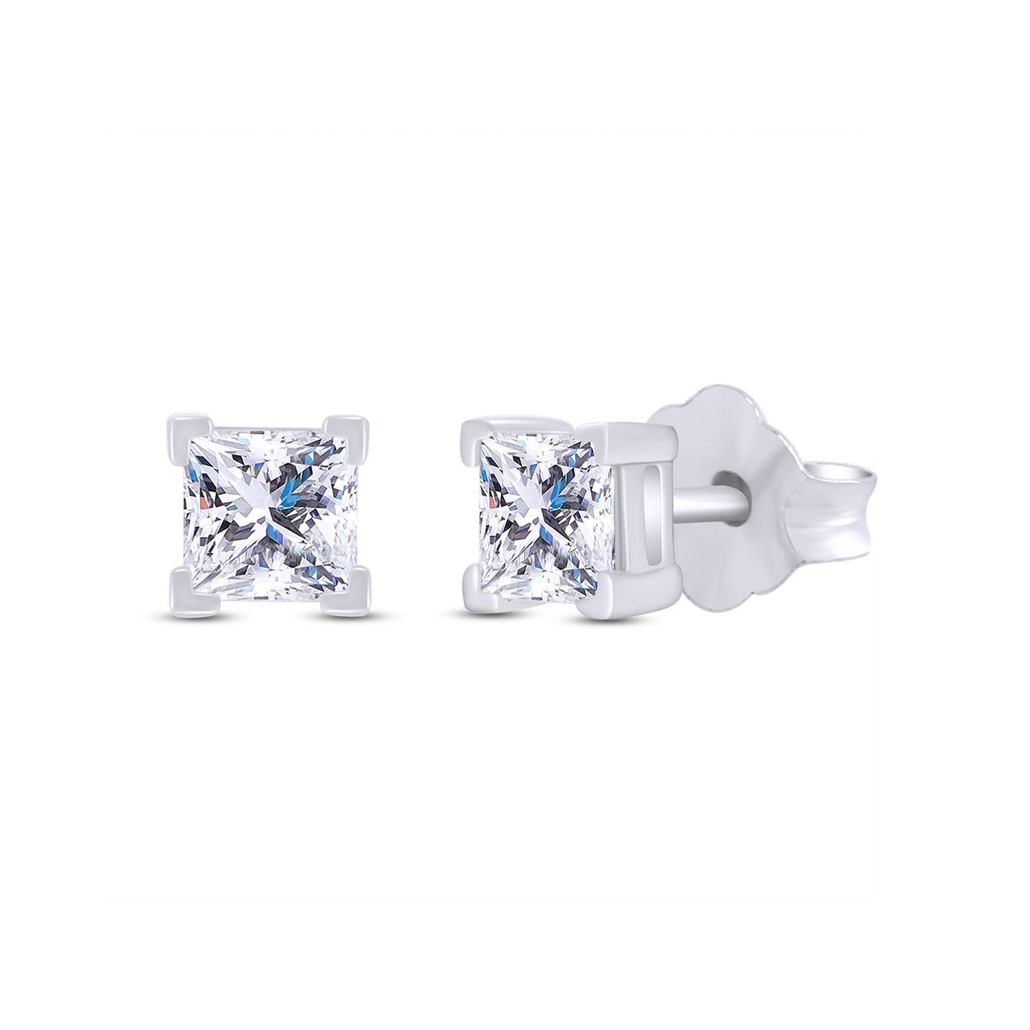 Princess Cut Lab Created Moissanite Diamond Push Back Solitaire Stud Earrings In 925 Sterling Silver For Womens