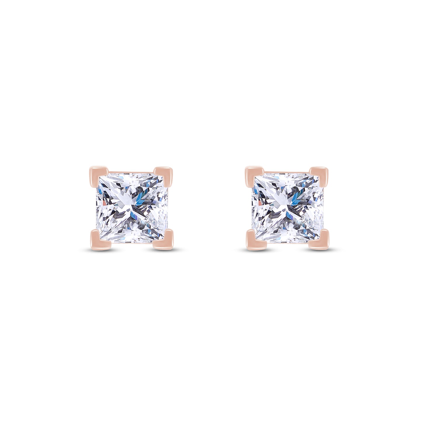 Princess Cut Lab Created Moissanite Diamond Push Back Solitaire Stud Earrings In 925 Sterling Silver & 14K Gold Post