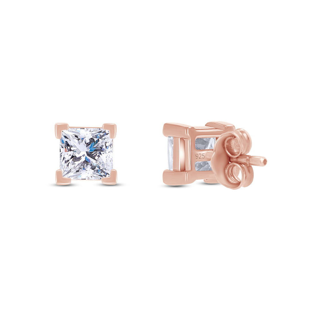 
                      
                        Princess Cut Lab Created Moissanite Diamond Push Back Solitaire Stud Earrings In 925 Sterling Silver & 14K Gold Post
                      
                    