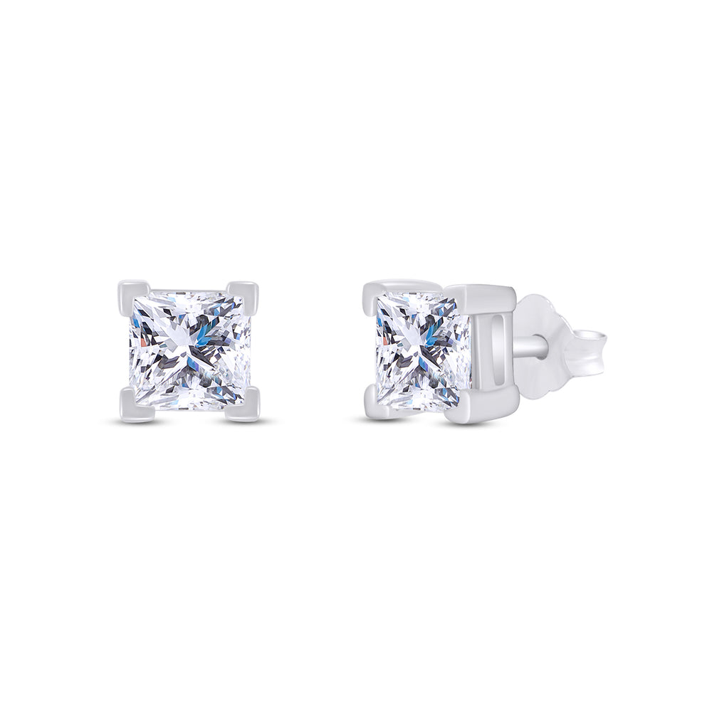 Princess Cut Lab Created Moissanite Diamond Push Back Solitaire Stud Earrings In 925 Sterling Silver & 14K Gold Post