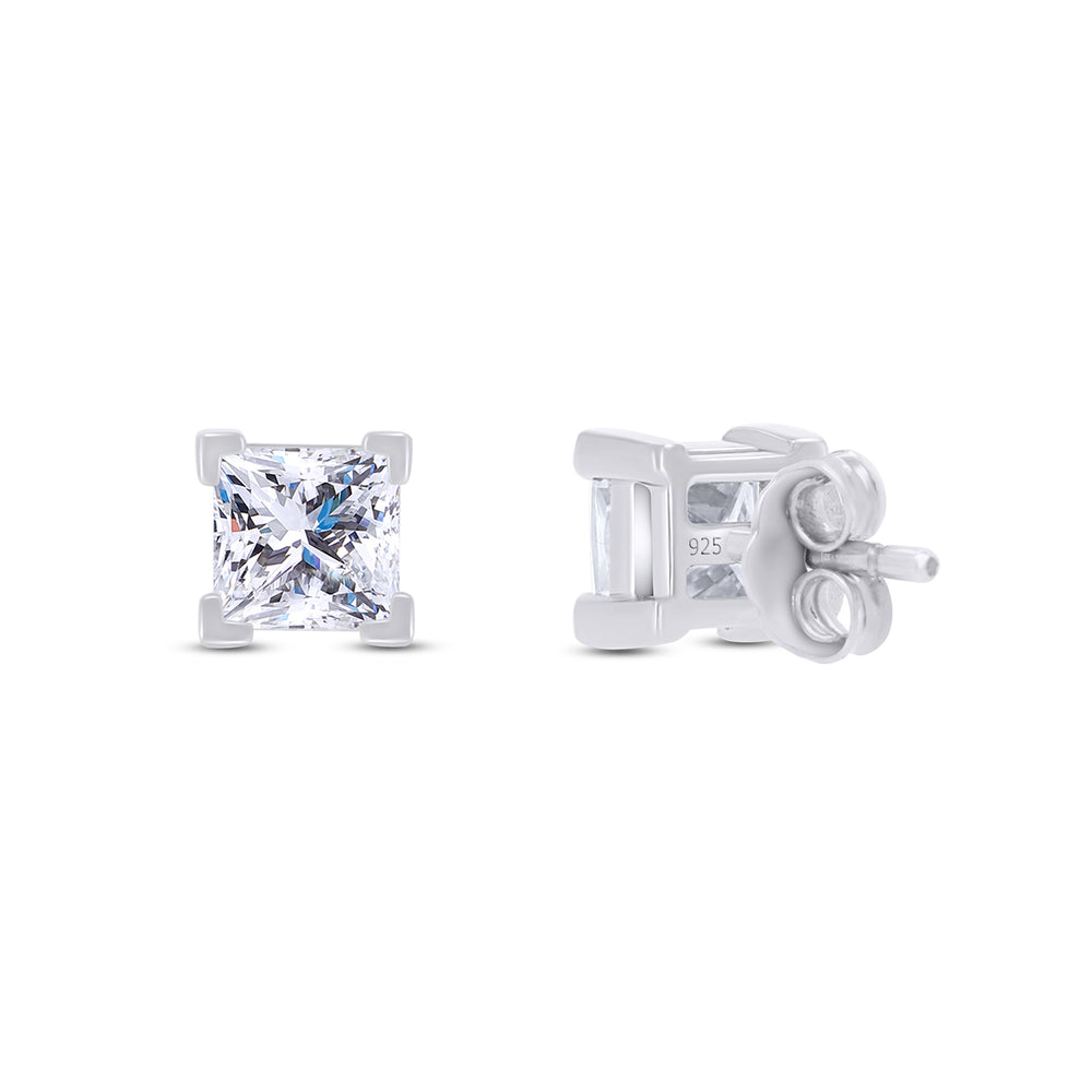 
                      
                        Princess Cut Lab Created Moissanite Diamond Push Back Solitaire Stud Earrings In 925 Sterling Silver & 14K Gold Post
                      
                    