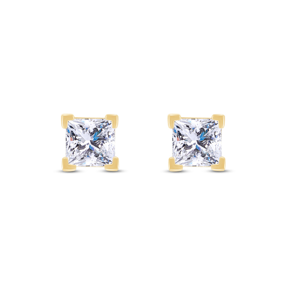 
                      
                        Princess Cut Lab Created Moissanite Diamond Push Back Solitaire Stud Earrings In 925 Sterling Silver & 14K Gold Post
                      
                    