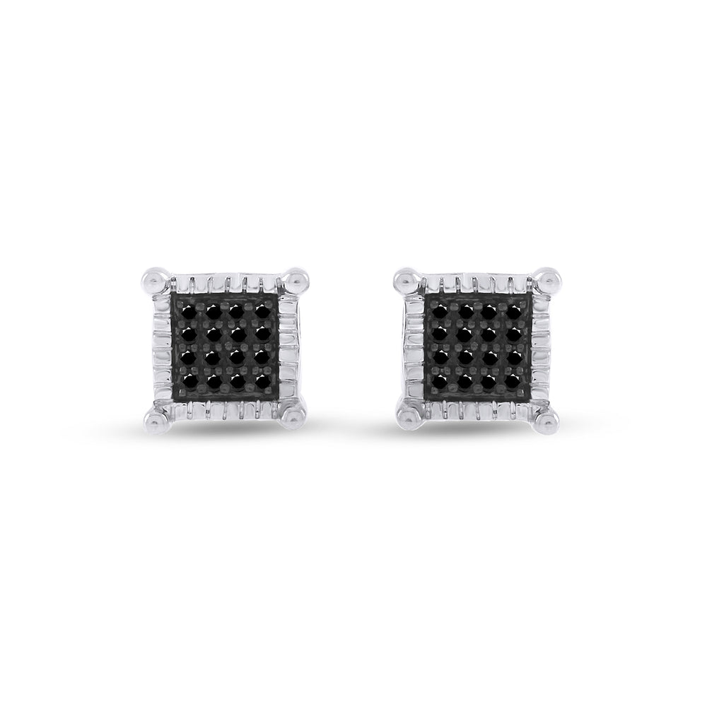 
                      
                        Round Shape Enhanced Black Natural Diamond Milgrain Square Stud Earrings In 14K Gold Over Sterling Silver (0.10 Cttw)
                      
                    