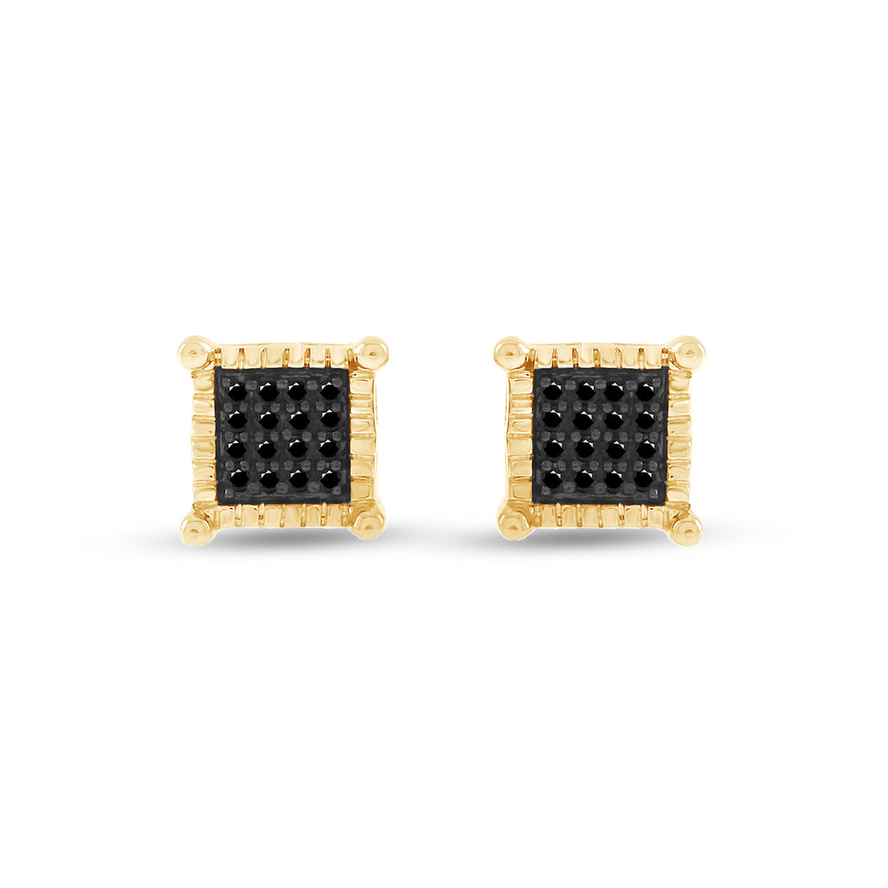 
                      
                        Round Shape Enhanced Black Natural Diamond Milgrain Square Stud Earrings In 14K Gold Over Sterling Silver (0.10 Cttw)
                      
                    