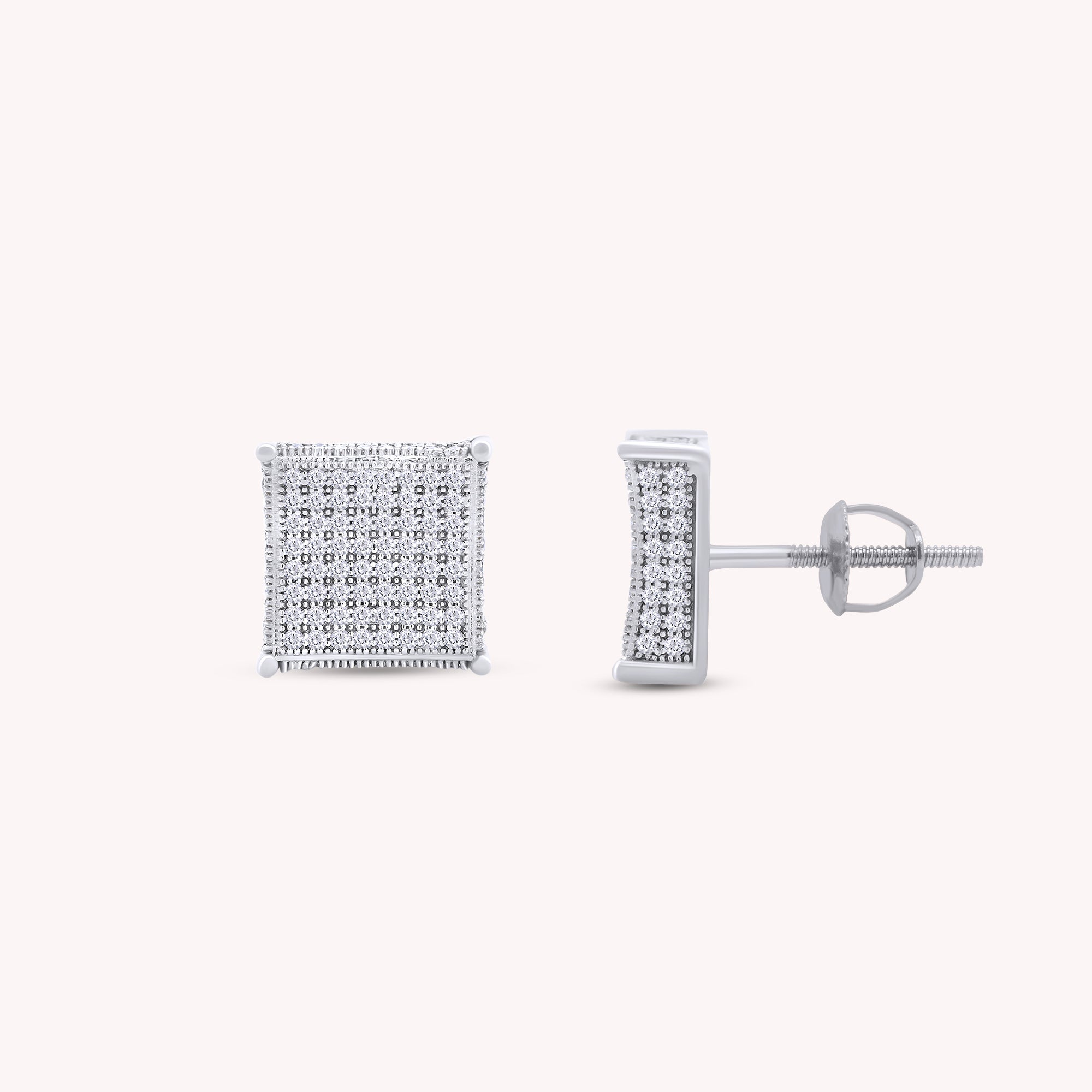 Pave Set Lab Grown Diamond Square Stud Earrings for Women