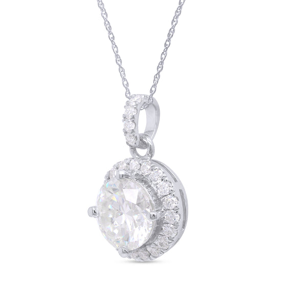 2 1/10 Carat Lab Created Moissanite Diamond Halo Pendant Necklace In 925 Sterling Silver (2.10 Cttw)