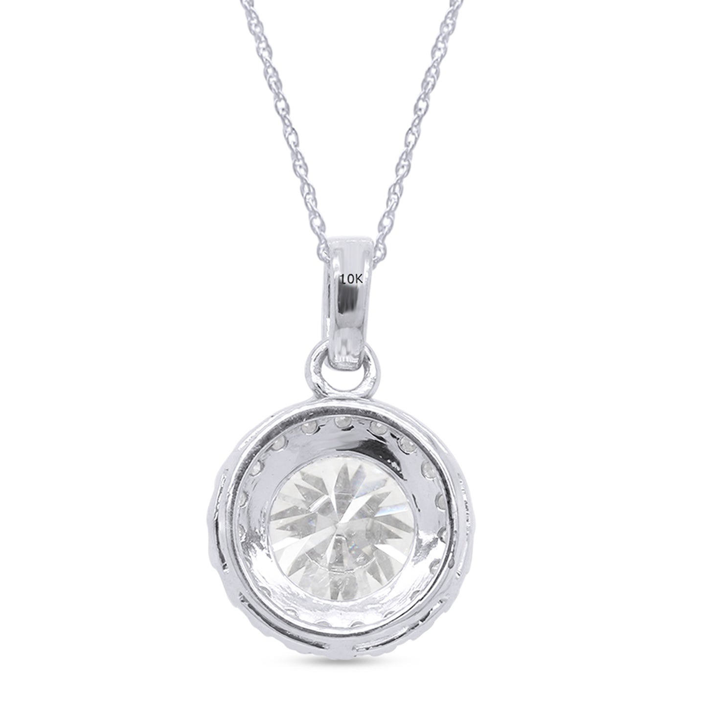 2 1/10 Cttw Lab Created Moissanite Diamond Halo Pendant Necklace in 10K or 14K Solid Gold For Women (2.10 Cttw)