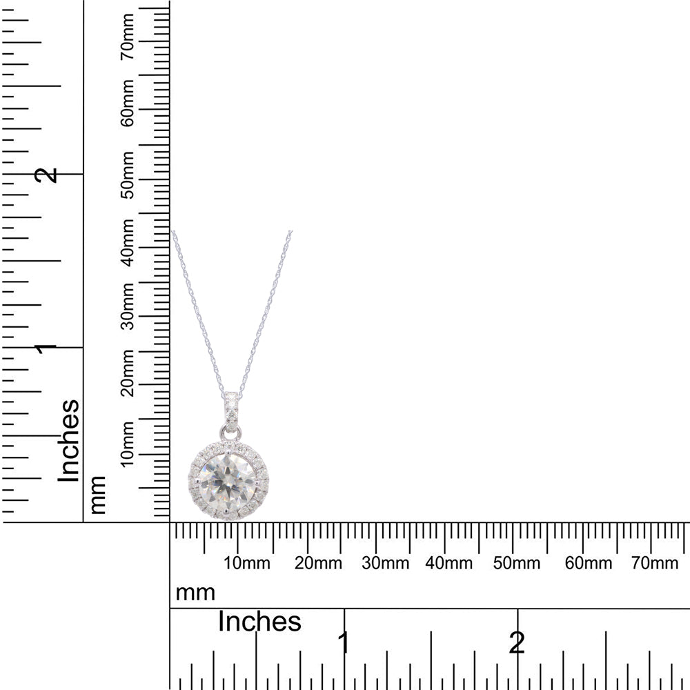 2 1/10 Carat Lab Created Moissanite Diamond Halo Pendant Necklace In 925 Sterling Silver (2.10 Cttw)