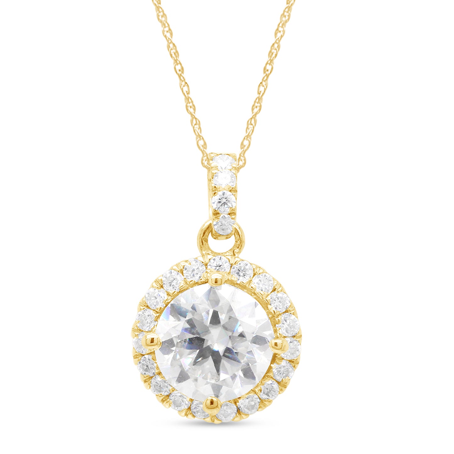 Load image into Gallery viewer, 2 1/10 Cttw Lab Created Moissanite Diamond Halo Pendant Necklace in 10K or 14K Solid Gold For Women (2.10 Cttw)
