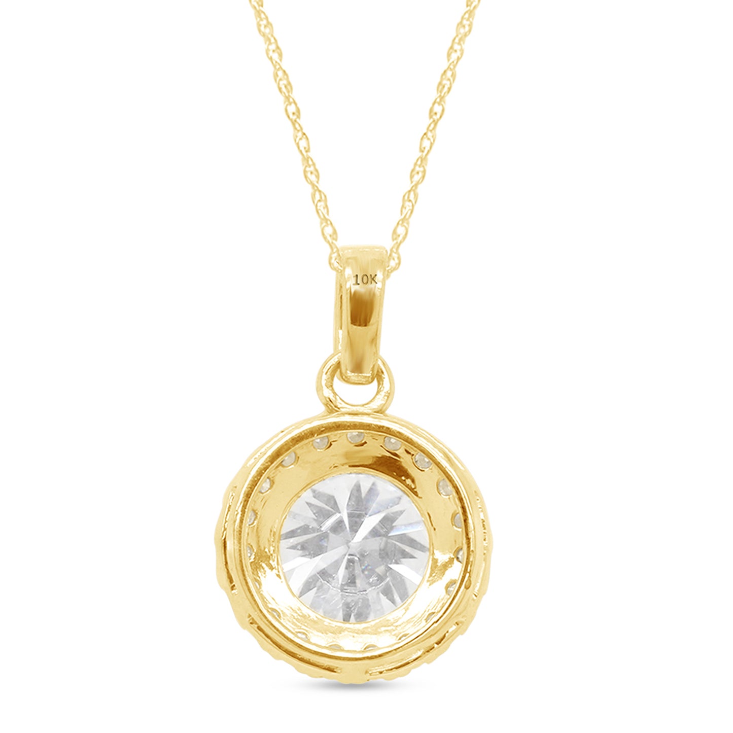 2 1/10 Cttw Lab Created Moissanite Diamond Halo Pendant Necklace in 10K or 14K Solid Gold For Women (2.10 Cttw)
