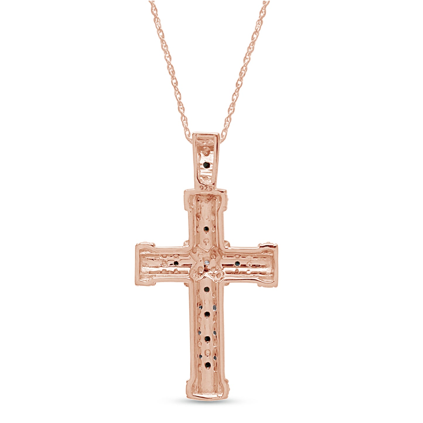 Round Shape Blue & White Natural Diamond Cross Pendant Necklace 14k Gold Over 925 Sterling Silver Jewelry For Women (0.10 Cttw)