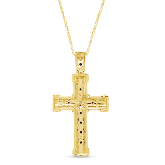 Round Shape Blue & White Natural Diamond Cross Pendant Necklace 14k Gold Over 925 Sterling Silver Jewelry For Women (0.10 Cttw)