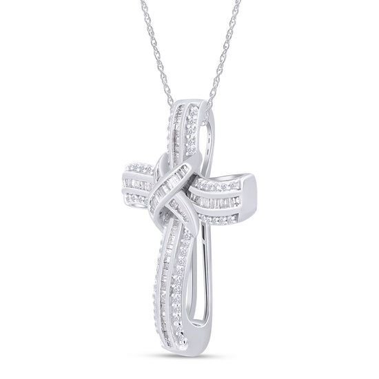 Load image into Gallery viewer, 1 Carat White Natural Diamond Infinity Cross Pendant Necklace For Women In 925 Sterling Silver
