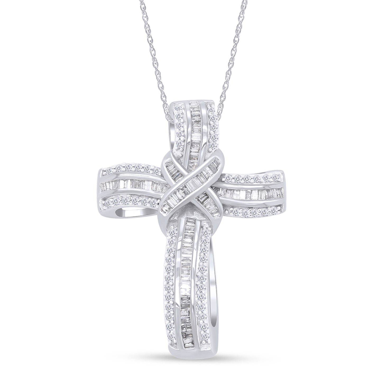 1 Carat White Natural Diamond Infinity Cross Pendant Necklace For Women In 925 Sterling Silver