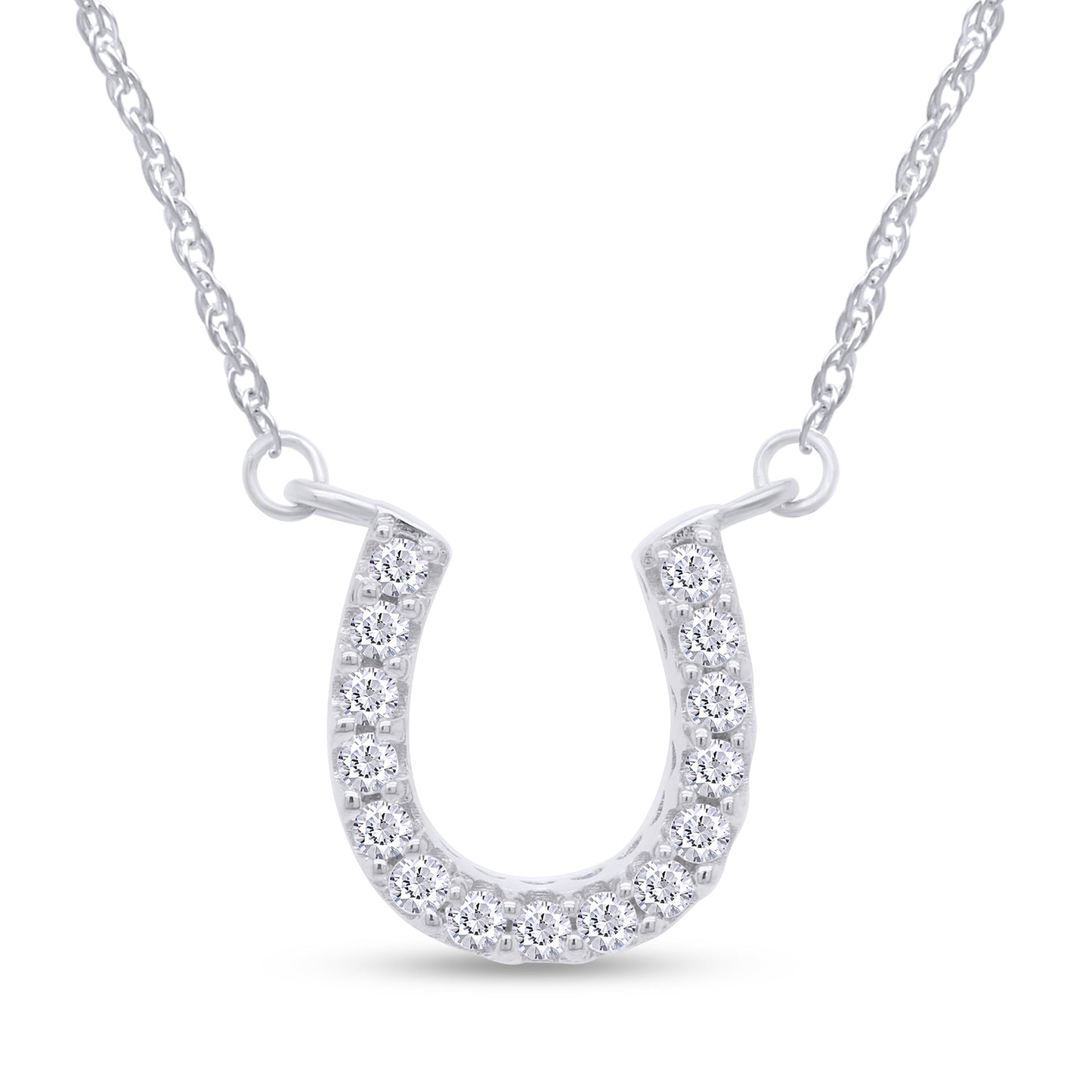 Load image into Gallery viewer, Round Cut White Cubic Zirconia Horseshoe Pendant Necklace For Women In 925 Sterling Silver
