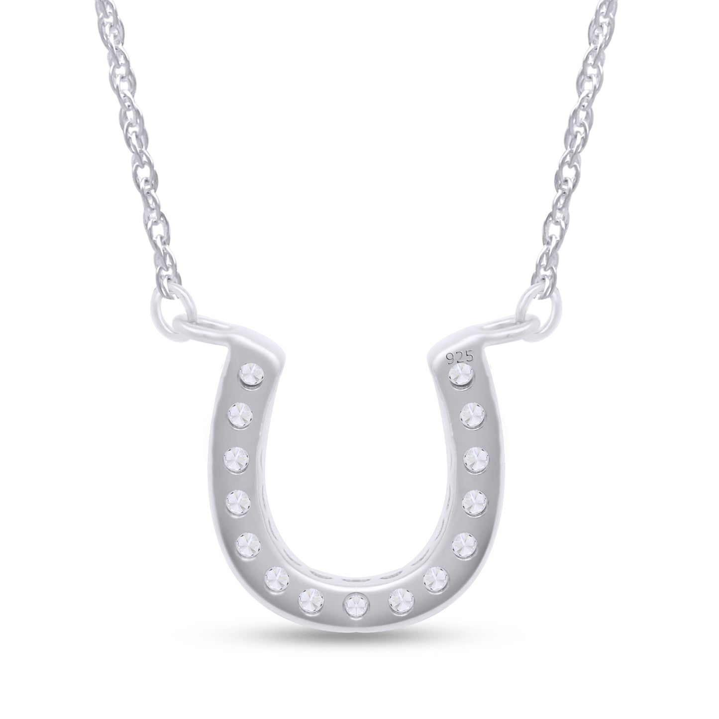 Round Cut White Cubic Zirconia Horseshoe Pendant Necklace For Women In 925 Sterling Silver
