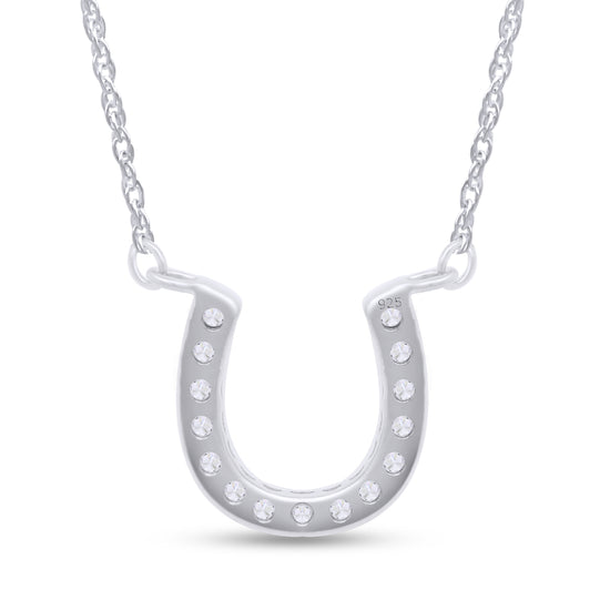 Load image into Gallery viewer, Round Cut White Cubic Zirconia Horseshoe Pendant Necklace For Women In 925 Sterling Silver
