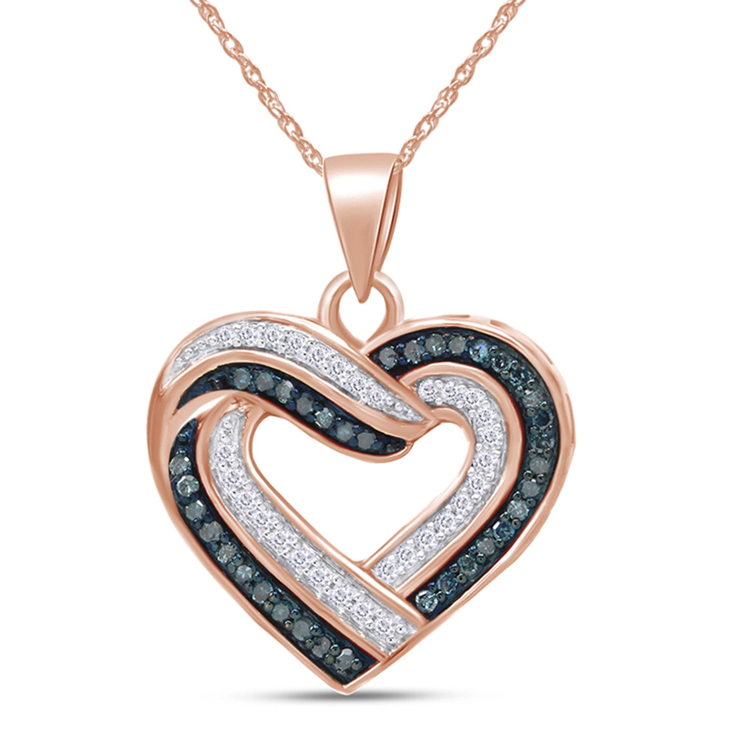 1/3 CT Blue & White Natural Diamond Heart Pendant Necklace 925 Sterling Silver