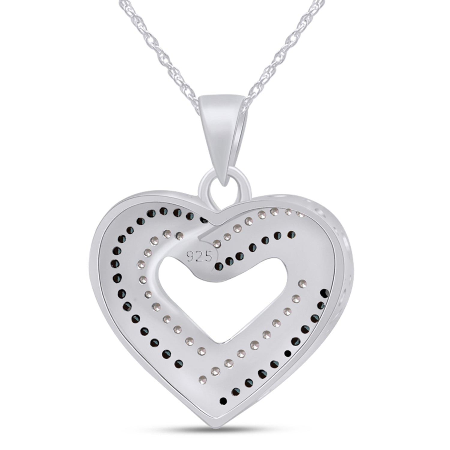 White & Blue Natural Diamond Heart Pendant Necklace