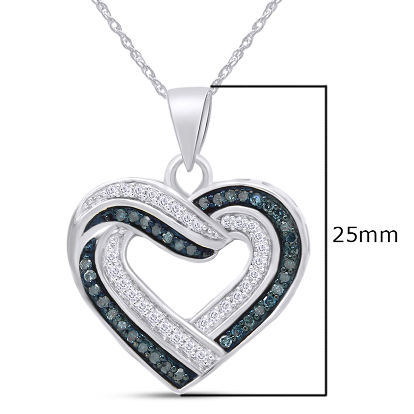 1/3 CT Blue & White Natural Diamond Heart Pendant Necklace 925 Sterling Silver