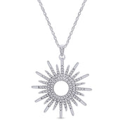 White Cubic Zirconia Sunburst Pendant Necklace