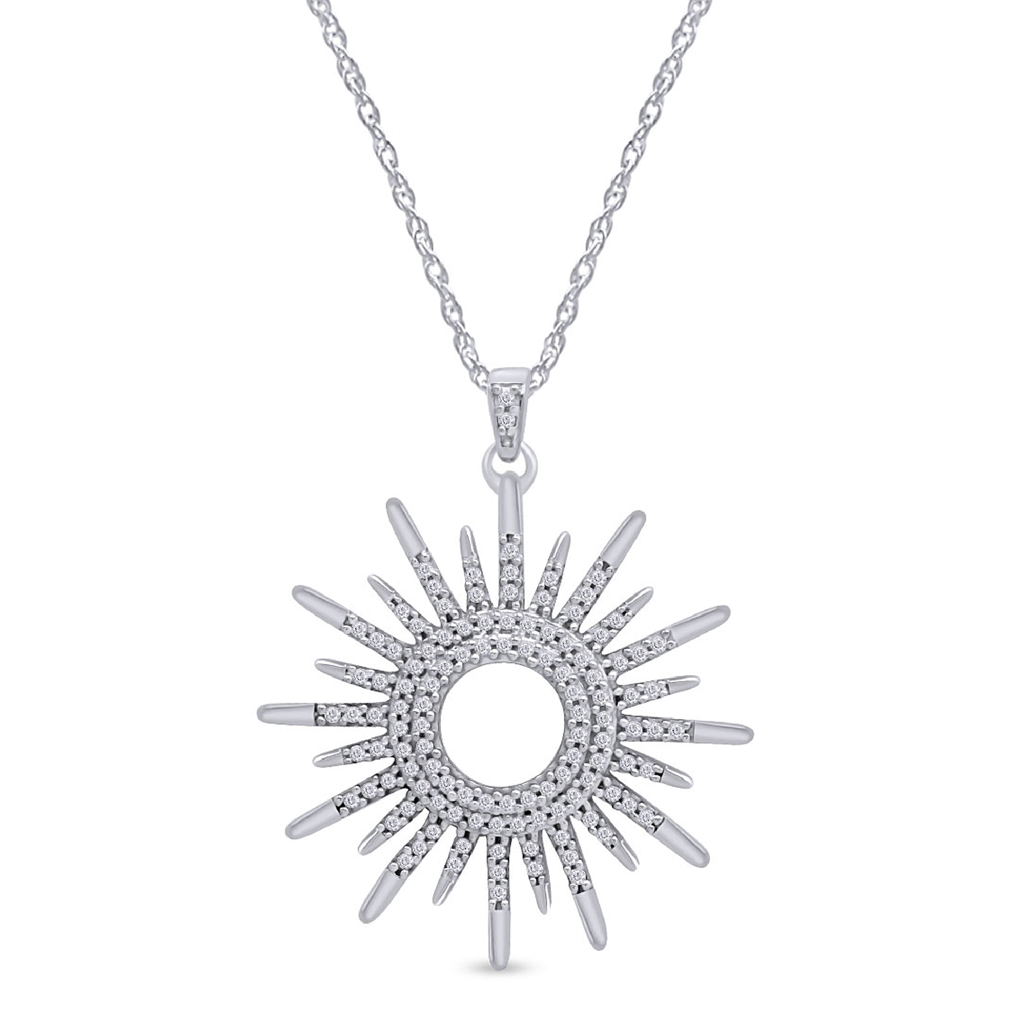 White Cubic Zirconia Sunburst Pendant Necklace