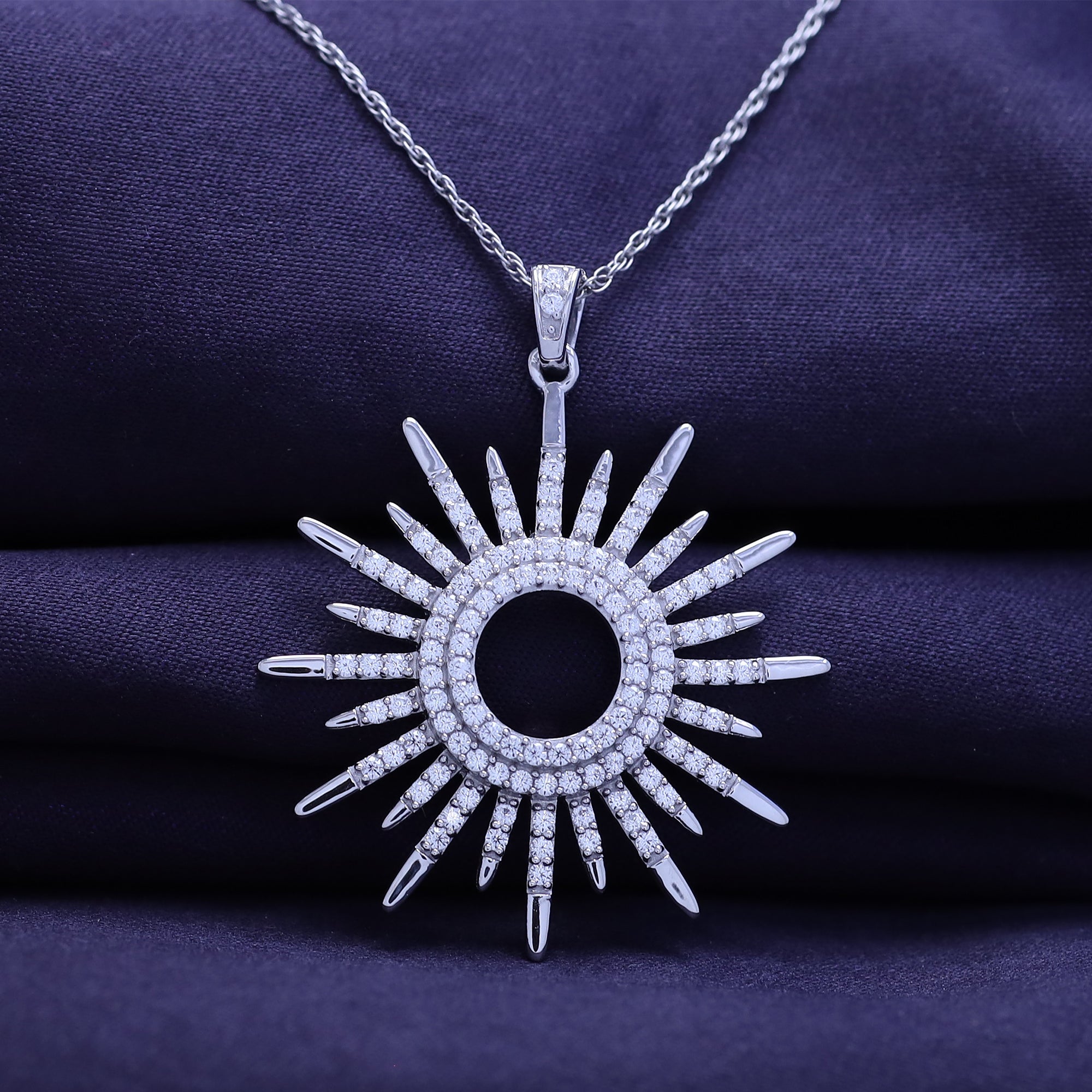 White Cubic Zirconia Sunburst Pendant Necklace