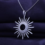 White Cubic Zirconia Sunburst Pendant Necklace