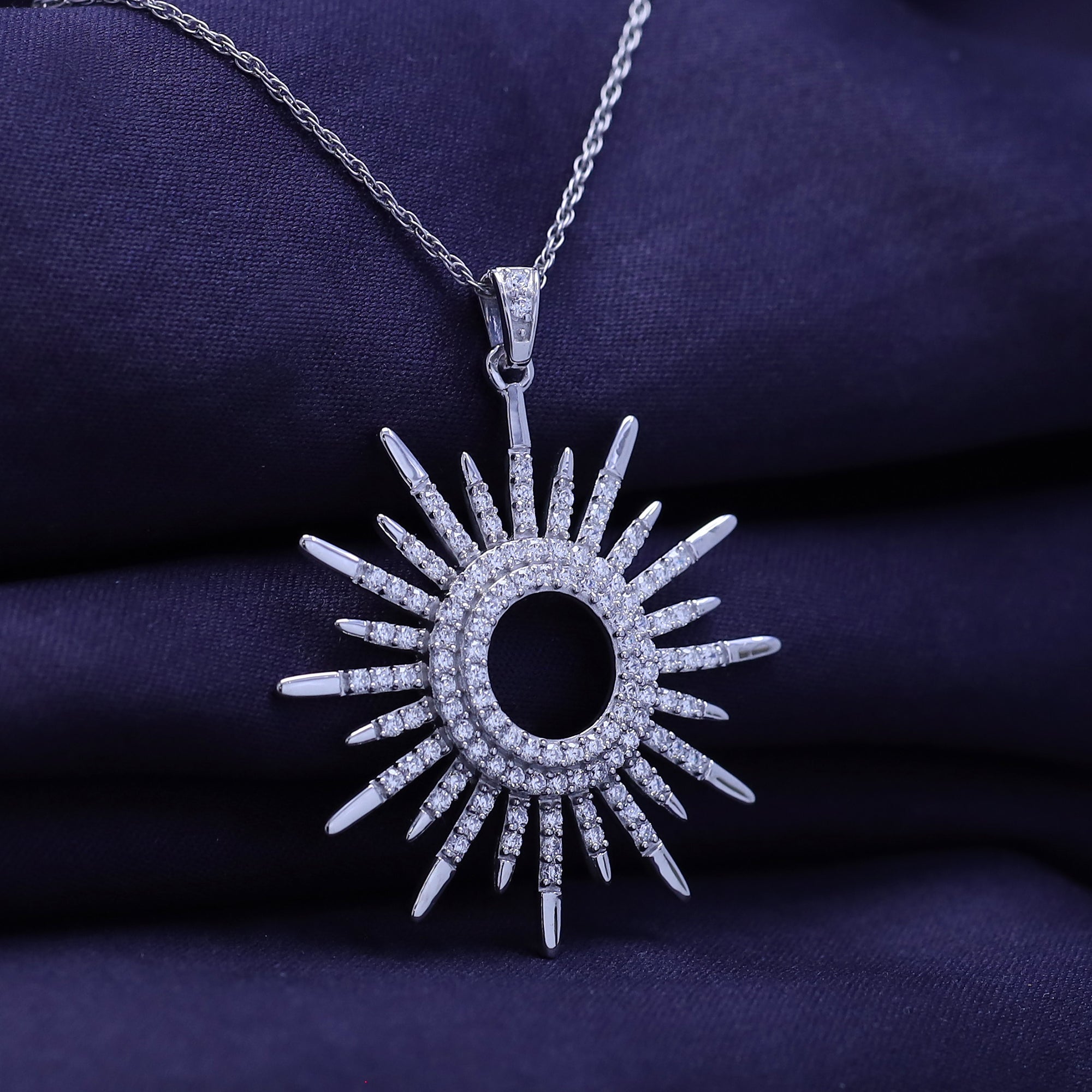 White Cubic Zirconia Sunburst Pendant Necklace