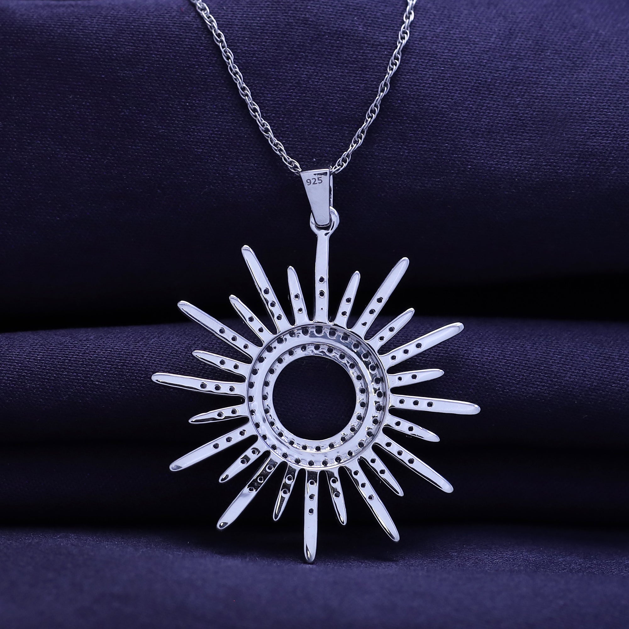 White Cubic Zirconia Sunburst Pendant Necklace