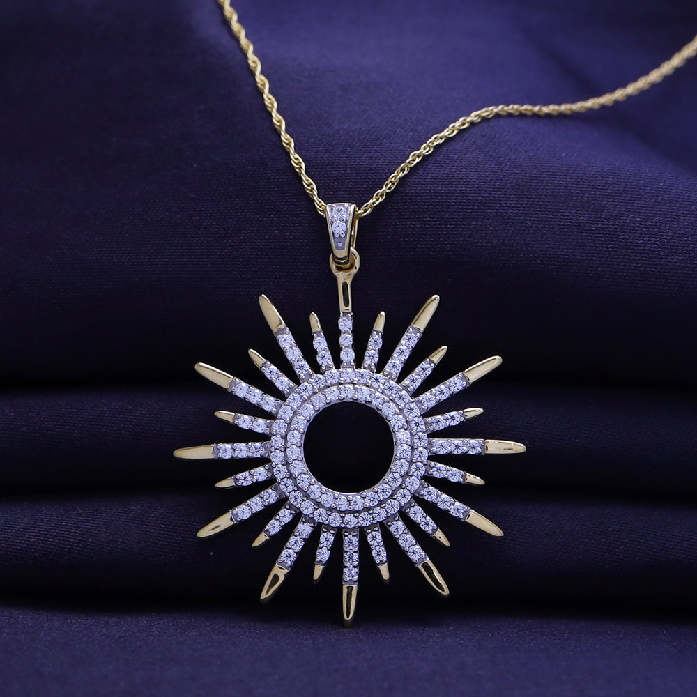 White Cubic Zirconia Sunburst Pendant Necklace