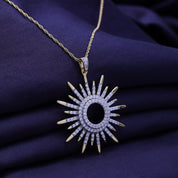 White Cubic Zirconia Sunburst Pendant Necklace